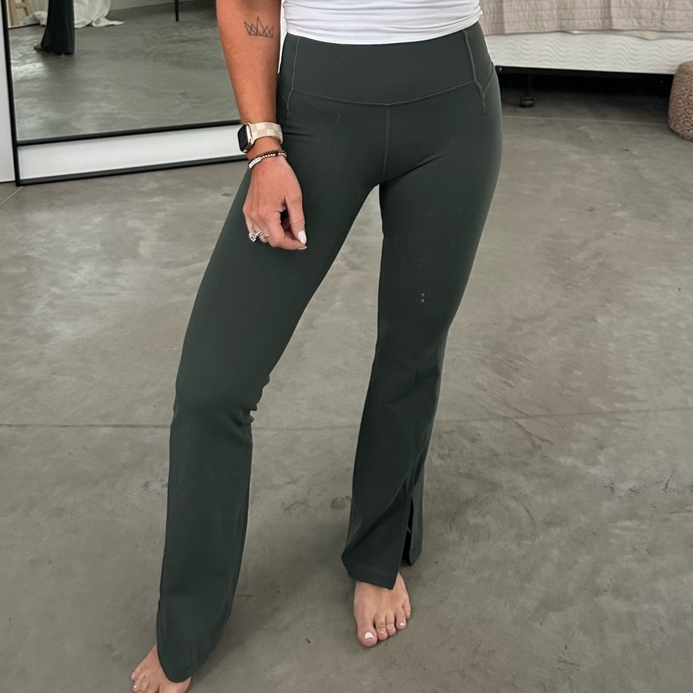 Lululemon yoga pants side slit. Size 4. Sage/olive color.